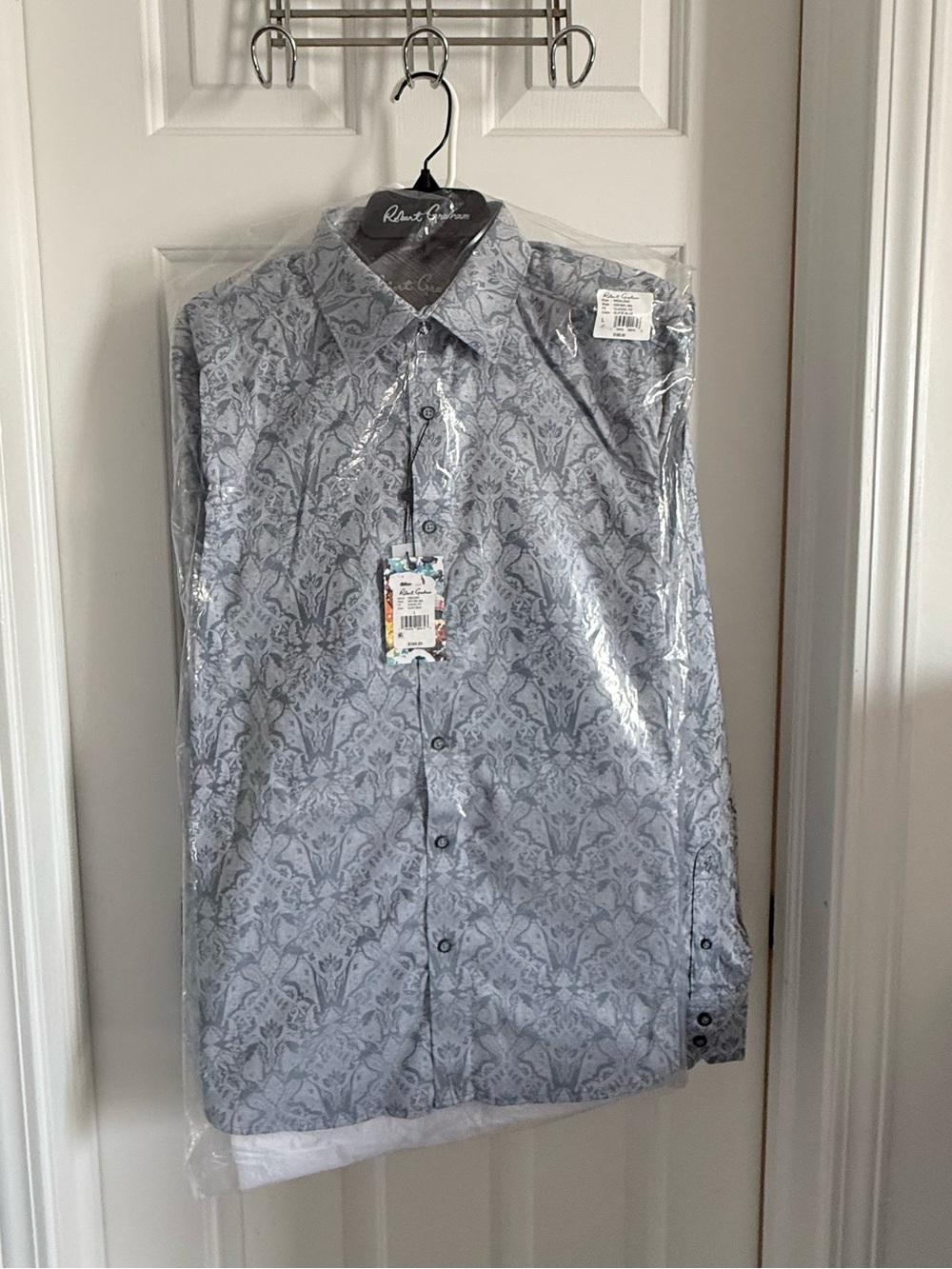 NWT Robert Graham Highland Collared Shirt Classic Fit Slate Blue Large New